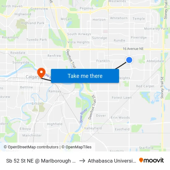 Sb 52 St NE @ Marlborough Dr to Athabasca University map