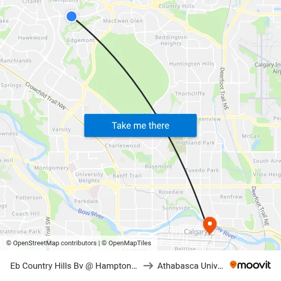 Eb Country Hills Bv @ Hamptons Bv NW to Athabasca University map