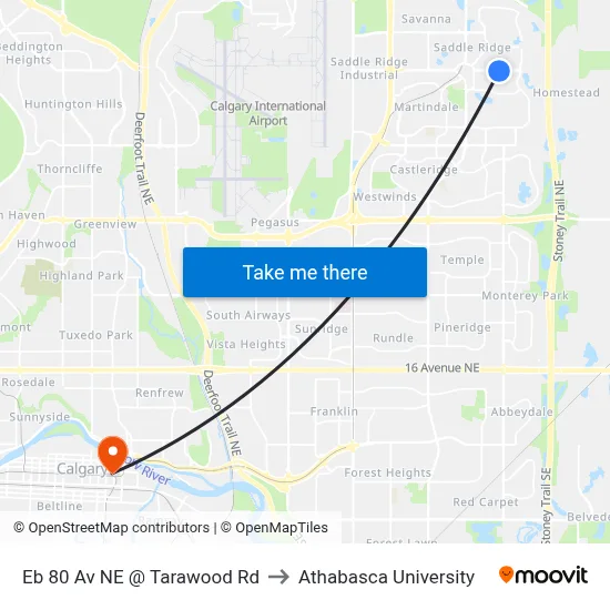 Eb 80 Av NE @ Tarawood Rd to Athabasca University map