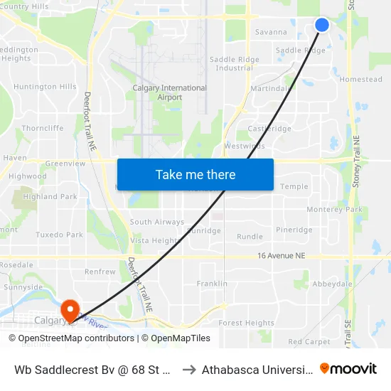 Wb Saddlecrest Bv @ 68 St NE to Athabasca University map
