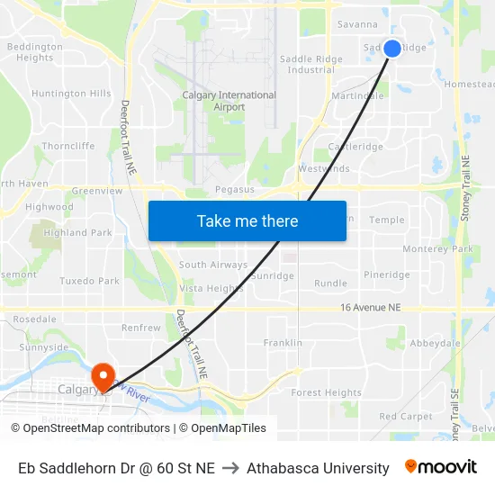Eb Saddlehorn Dr @ 60 St NE to Athabasca University map