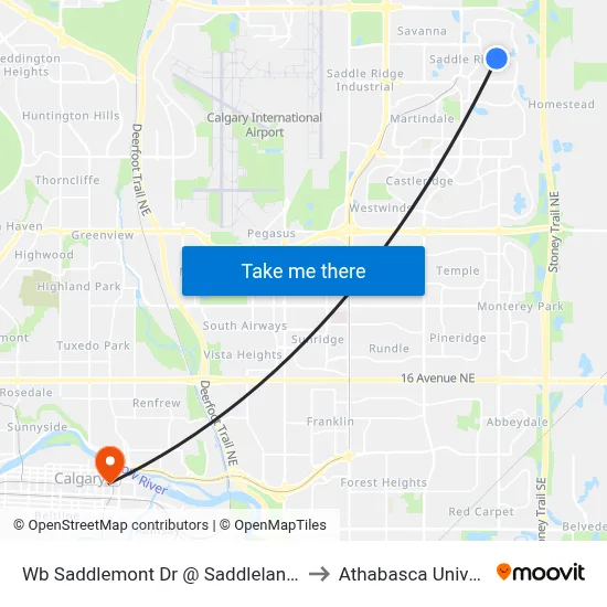Wb Saddlemont Dr @ Saddleland Cr NE to Athabasca University map