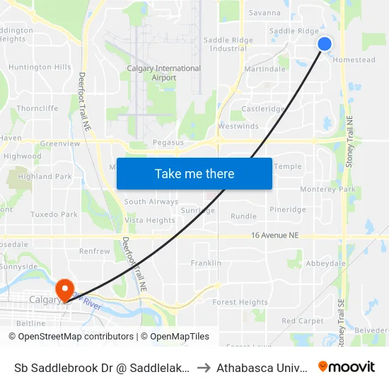 Sb Saddlebrook Dr @ Saddlelake Dr NE to Athabasca University map