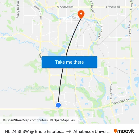 Nb 24 St SW @ Bridle Estates Rd to Athabasca University map