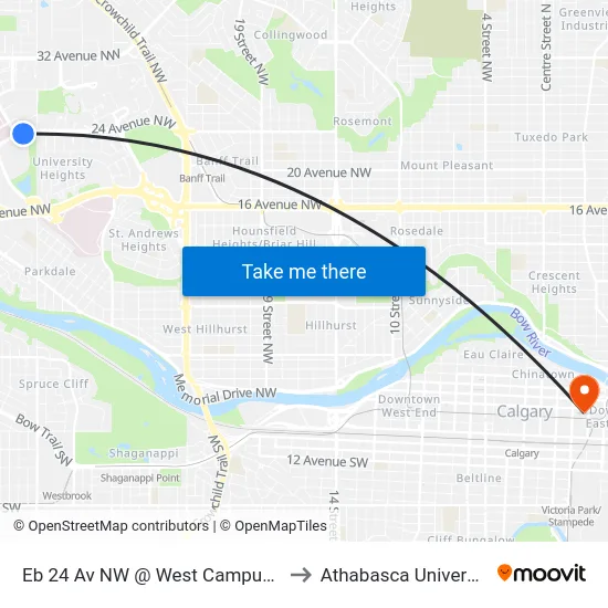Eb 24 Av NW @ West Campus Pl to Athabasca University map