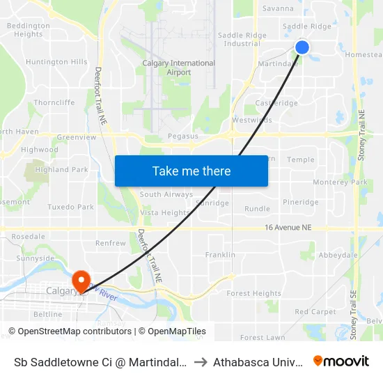 Sb Saddletowne Ci @ Martindale Dr NE to Athabasca University map