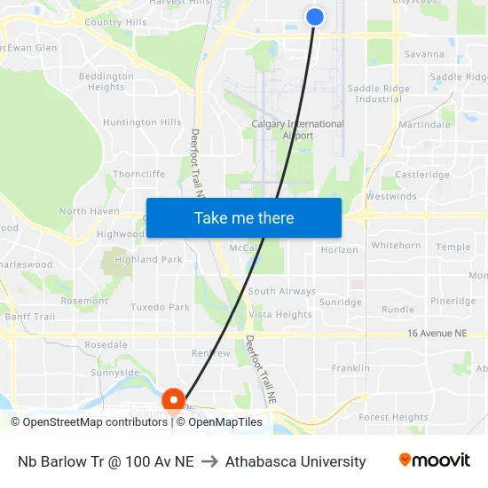 Nb Barlow Tr @ 100 Av NE to Athabasca University map
