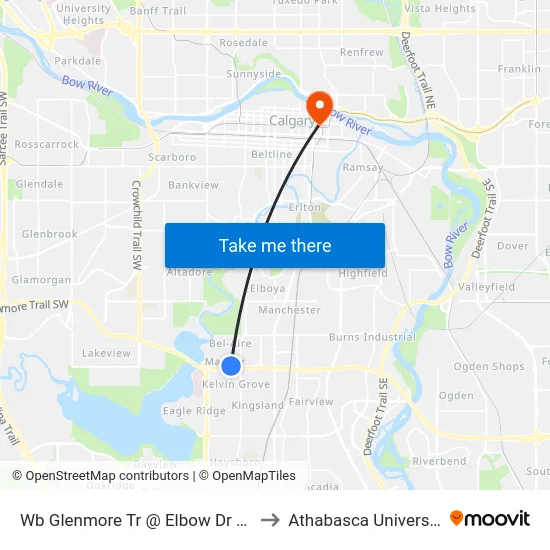 Wb Glenmore Tr @ Elbow Dr SW to Athabasca University map