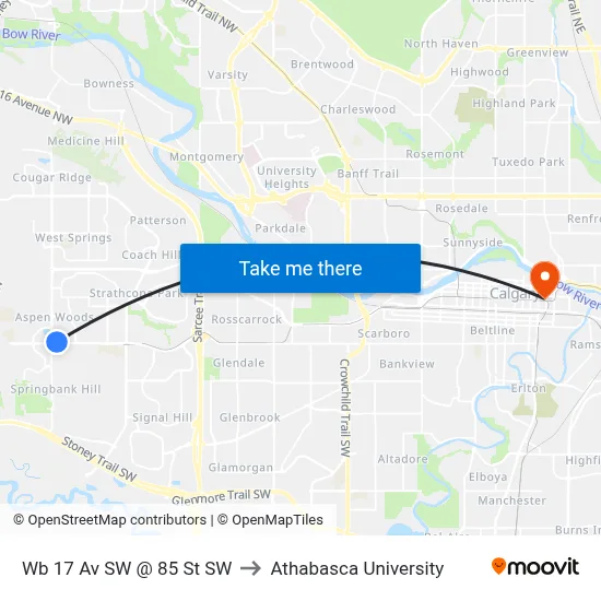 Wb 17 Av SW @ 85 St SW to Athabasca University map