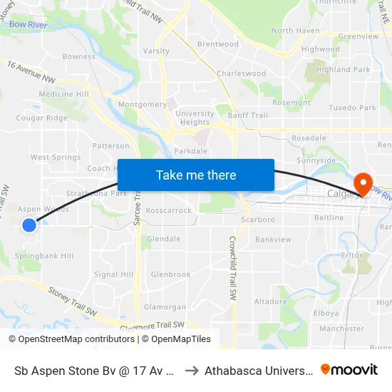 Sb Aspen Stone Bv @ 17 Av SW to Athabasca University map