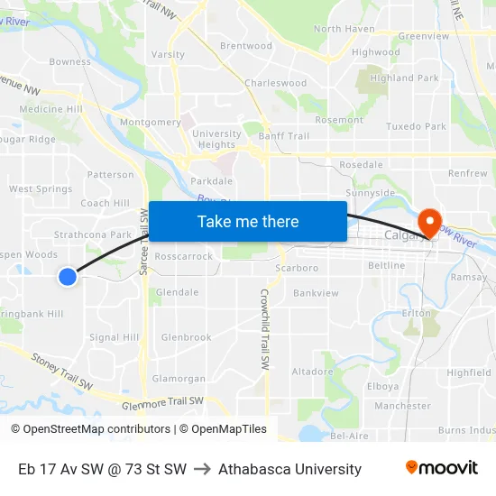Eb 17 Av SW @ 73 St SW to Athabasca University map