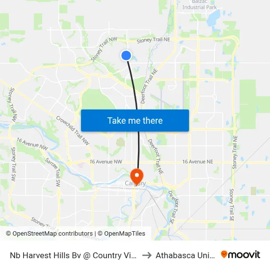 Nb Harvest Hills Bv @ Country Village Rd NE to Athabasca University map