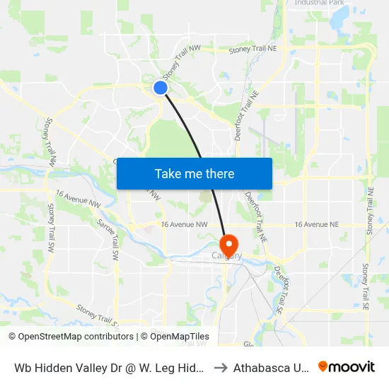 Wb Hidden Valley Dr @ W. Leg Hidden Ranch Cr NW to Athabasca University map