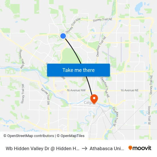 Wb Hidden Valley Dr @ Hidden Hills Tc NW to Athabasca University map