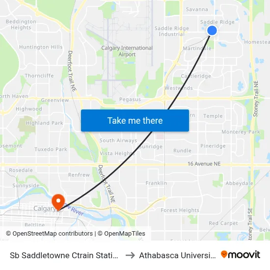Sb Saddletowne Ctrain Station to Athabasca University map
