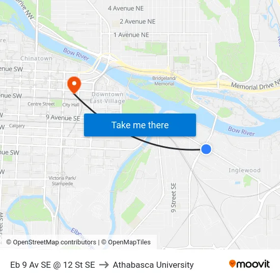 Eb 9 Av SE @ 12 St SE to Athabasca University map