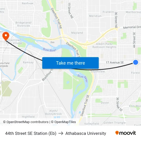 44th Street SE Station (Eb) to Athabasca University map