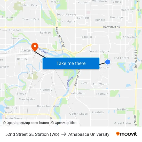 52nd Street SE Station (Wb) to Athabasca University map