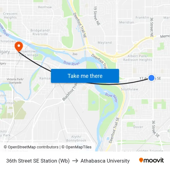 36th Street SE Station (Wb) to Athabasca University map