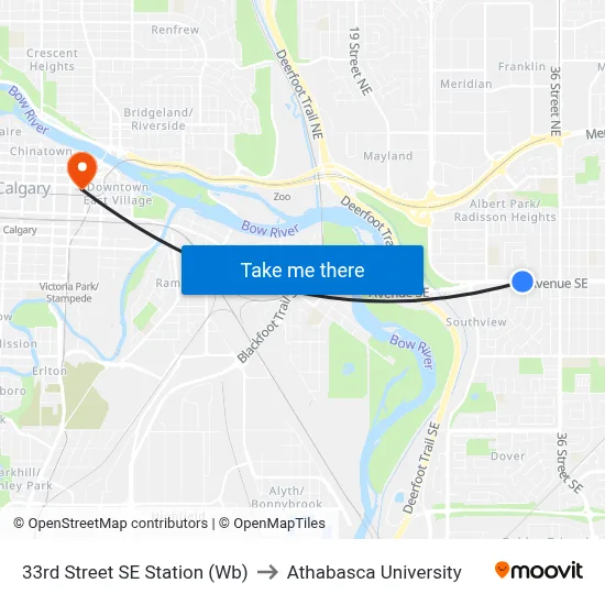 33rd Street SE Station (Wb) to Athabasca University map