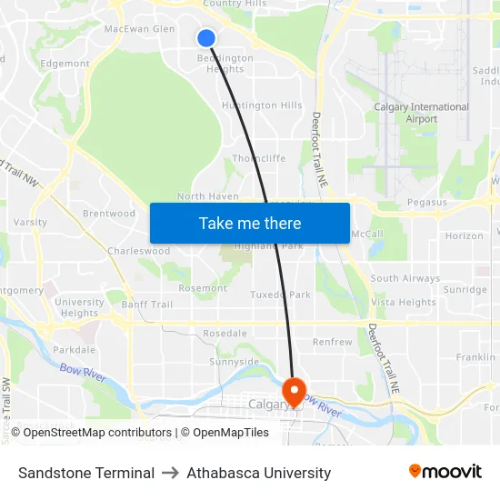 Sandstone Terminal to Athabasca University map