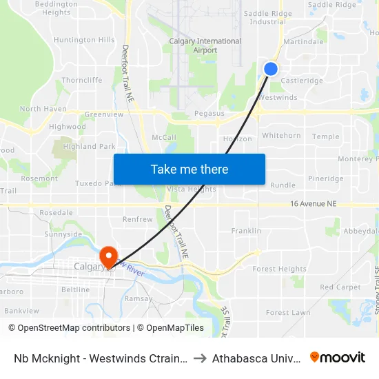 Nb Mcknight - Westwinds Ctrain Station to Athabasca University map