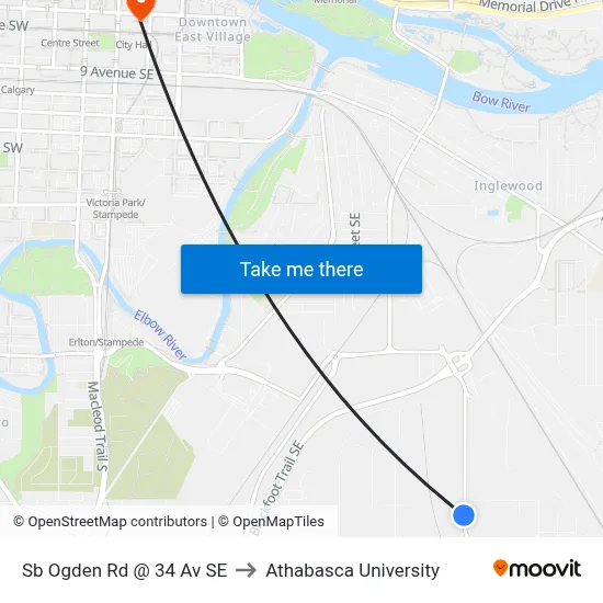 Sb Ogden Rd @ 34 Av SE to Athabasca University map