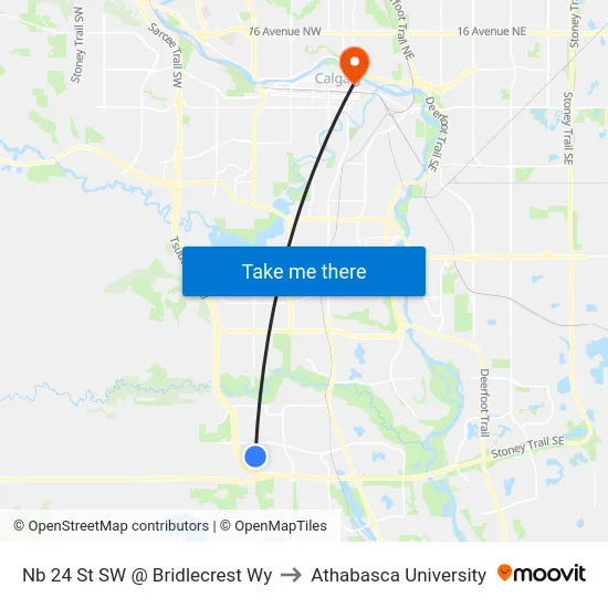 Nb 24 St SW @ Bridlecrest Wy to Athabasca University map