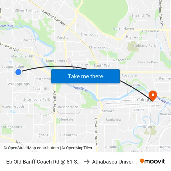 Eb Old Banff Coach Rd @ 81 St SW to Athabasca University map
