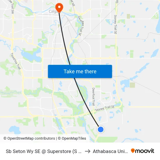 Sb Seton Wy SE @ Superstore (S Of Seton Cr) to Athabasca University map