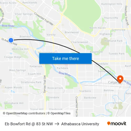 Eb Bowfort Rd @ 83 St NW to Athabasca University map