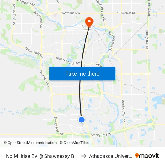 Nb Millrise Bv @ Shawnessy Bv SW to Athabasca University map