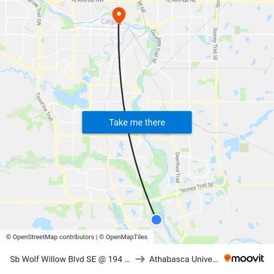 Sb Wolf Willow  Blvd SE @ 194 Av SE to Athabasca University map
