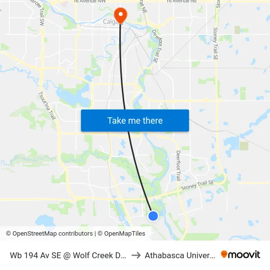 Wb 194 Av SE @ Wolf Creek Dr. SE to Athabasca University map
