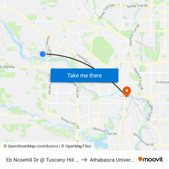 Eb Nosehill Dr @ Tuscany Hill NW to Athabasca University map