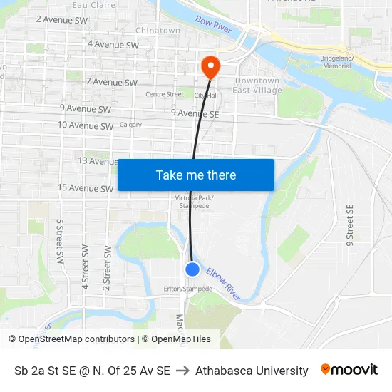 Sb 2a St SE @ N. Of 25 Av SE to Athabasca University map
