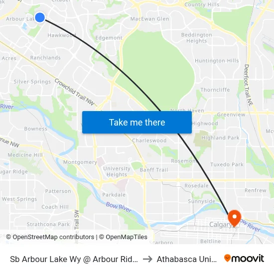 Sb Arbour Lake Wy @ Arbour Ridge Wy NW to Athabasca University map