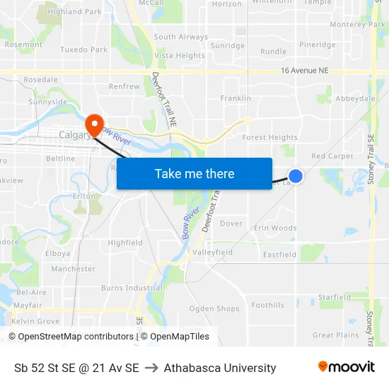 Sb 52 St SE @ 21 Av SE to Athabasca University map
