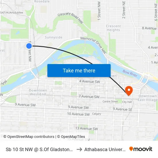 Sb 10 St NW @ S.Of Gladstone Rd to Athabasca University map