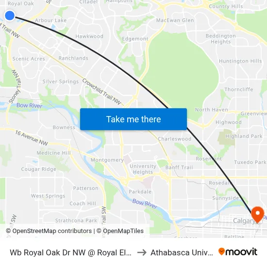 Wb Royal Oak Dr NW @ Royal Elm Dr NW to Athabasca University map