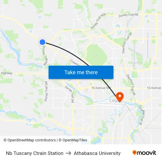 Nb Tuscany Ctrain Station to Athabasca University map