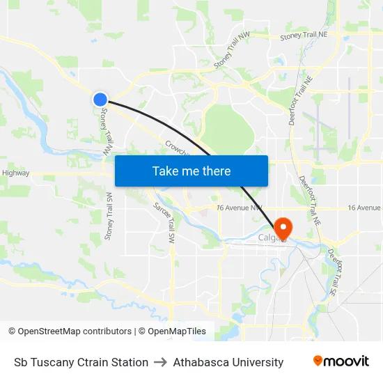 Sb Tuscany Ctrain Station to Athabasca University map