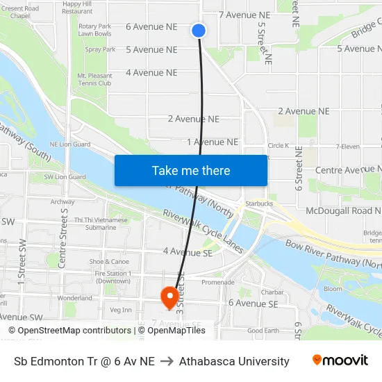Sb Edmonton Tr @ 6 Av NE to Athabasca University map