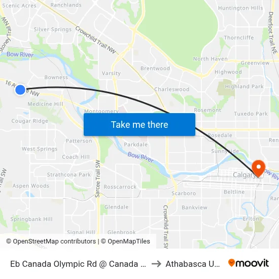 Eb Canada Olympic Rd @ Canada Olympic Ga SW to Athabasca University map