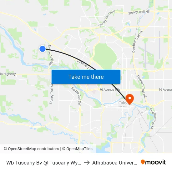 Wb Tuscany Bv @ Tuscany Wy NW to Athabasca University map
