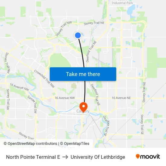 North Pointe Terminal E to University Of Lethbridge map
