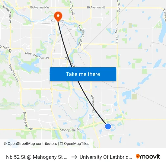 Nb 52 St @ Mahogany St SE to University Of Lethbridge map