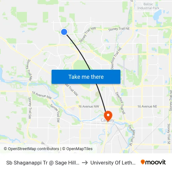 Sb Shaganappi Tr @ Sage Hill Bv NW to University Of Lethbridge map