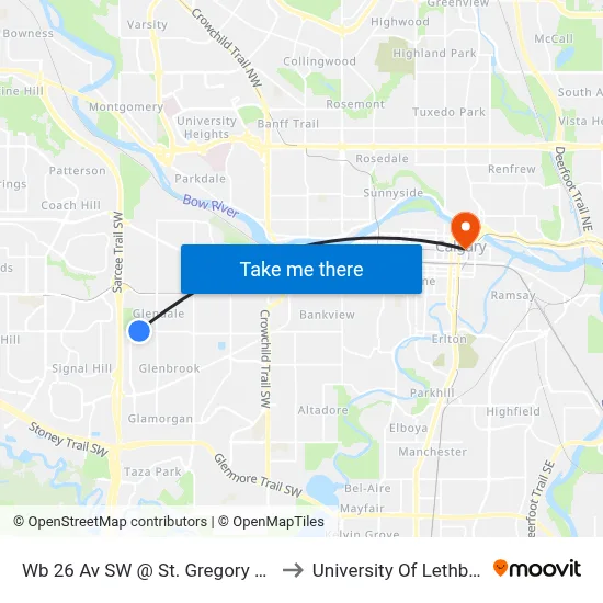 Wb 26 Av SW @ St. Gregory School to University Of Lethbridge map