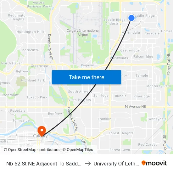 Nb 52 St NE Adjacent To Saddlecreek Cr to University Of Lethbridge map